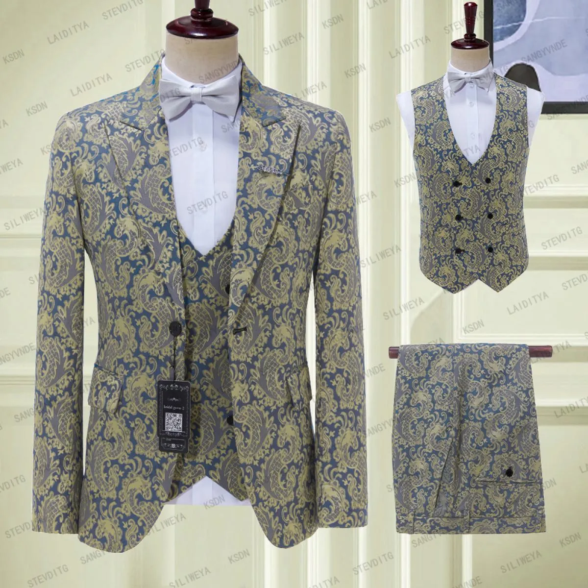 2023 Fashion New Men's Casual Boutique Business Wedding Host Fiore Abiti di colore 3 pezzi Set Blazer giacca pantaloni Ves
