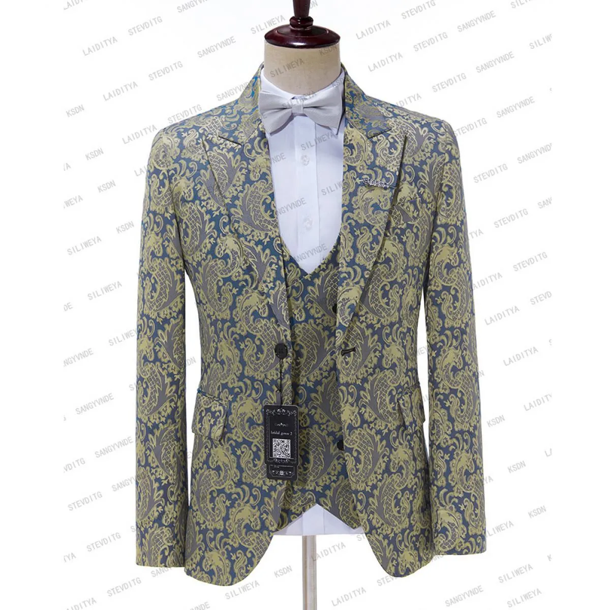 2023 Fashion New Men's Casual Boutique Business Wedding Host Fiore Abiti di colore 3 pezzi Set Blazer giacca pantaloni Ves