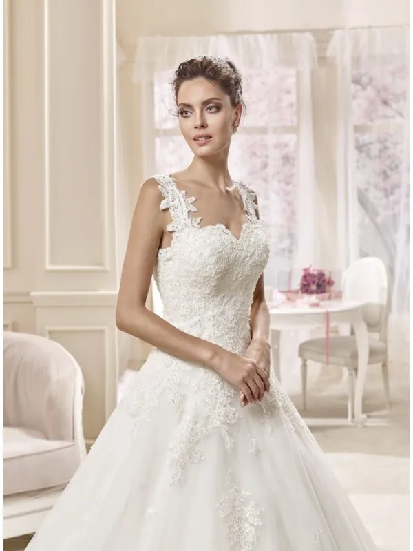 Abito da Sposa A Line in pizzo con spalline ricamate e punti luce colore su colore