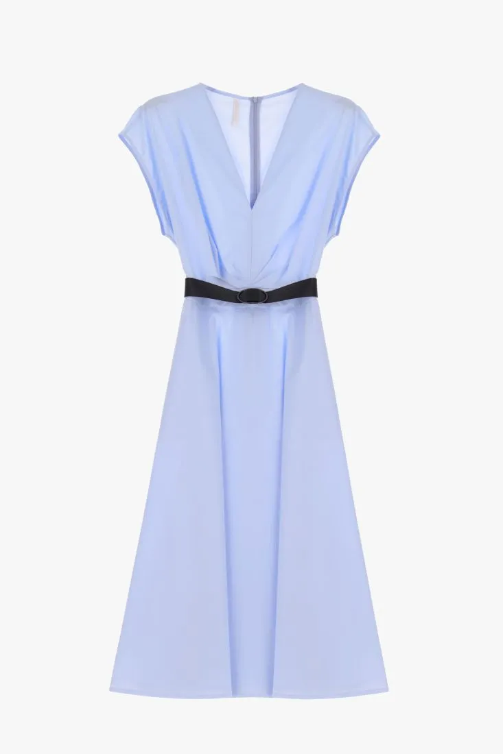 Abito midi monocolour con scollo a V e cintura tono su tono