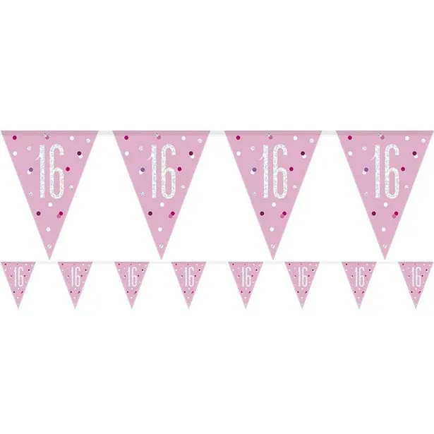 Bandierine 16° compleanno rosa 2,75 m