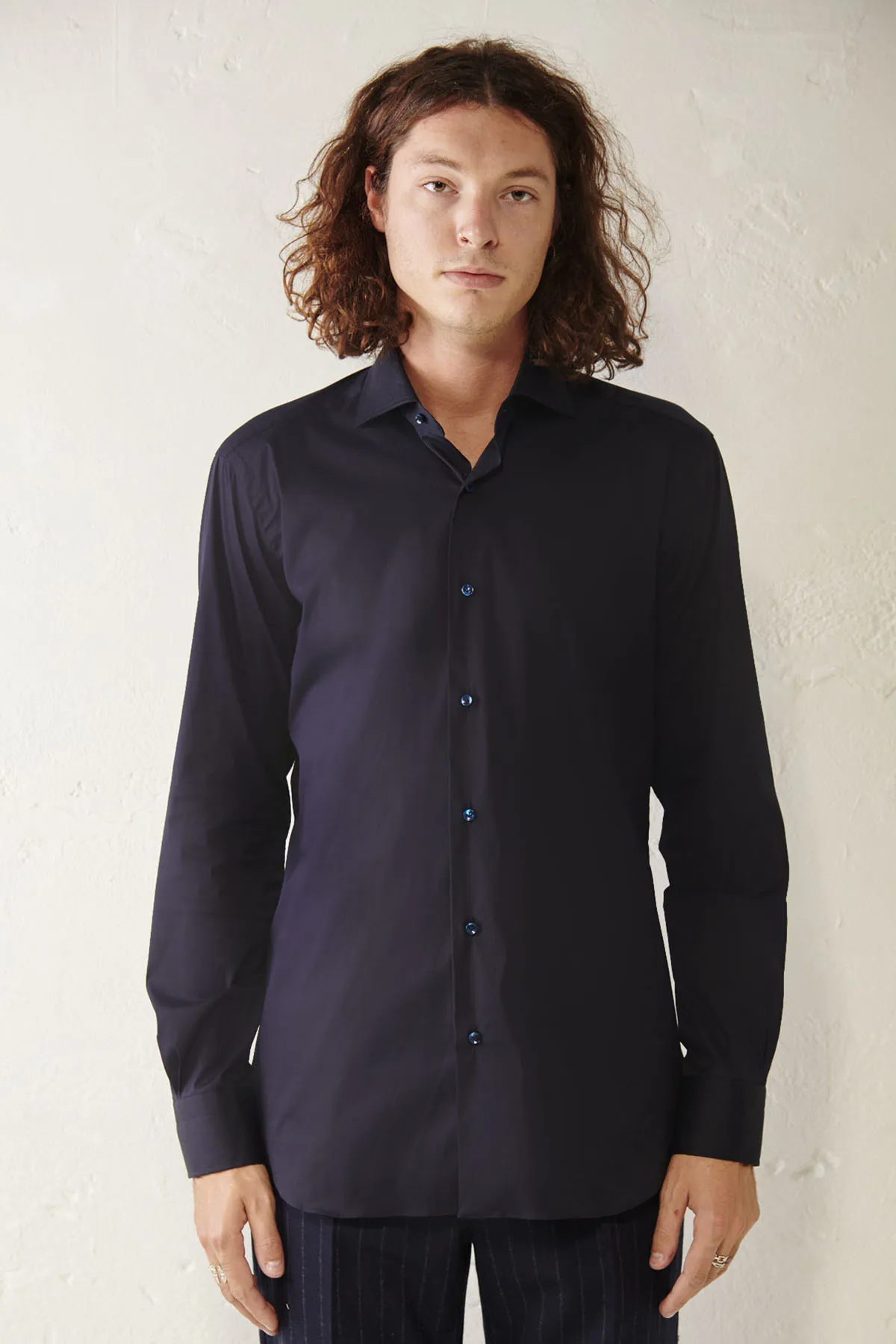 BARBA Napoli Camicia classica blu, collo francese