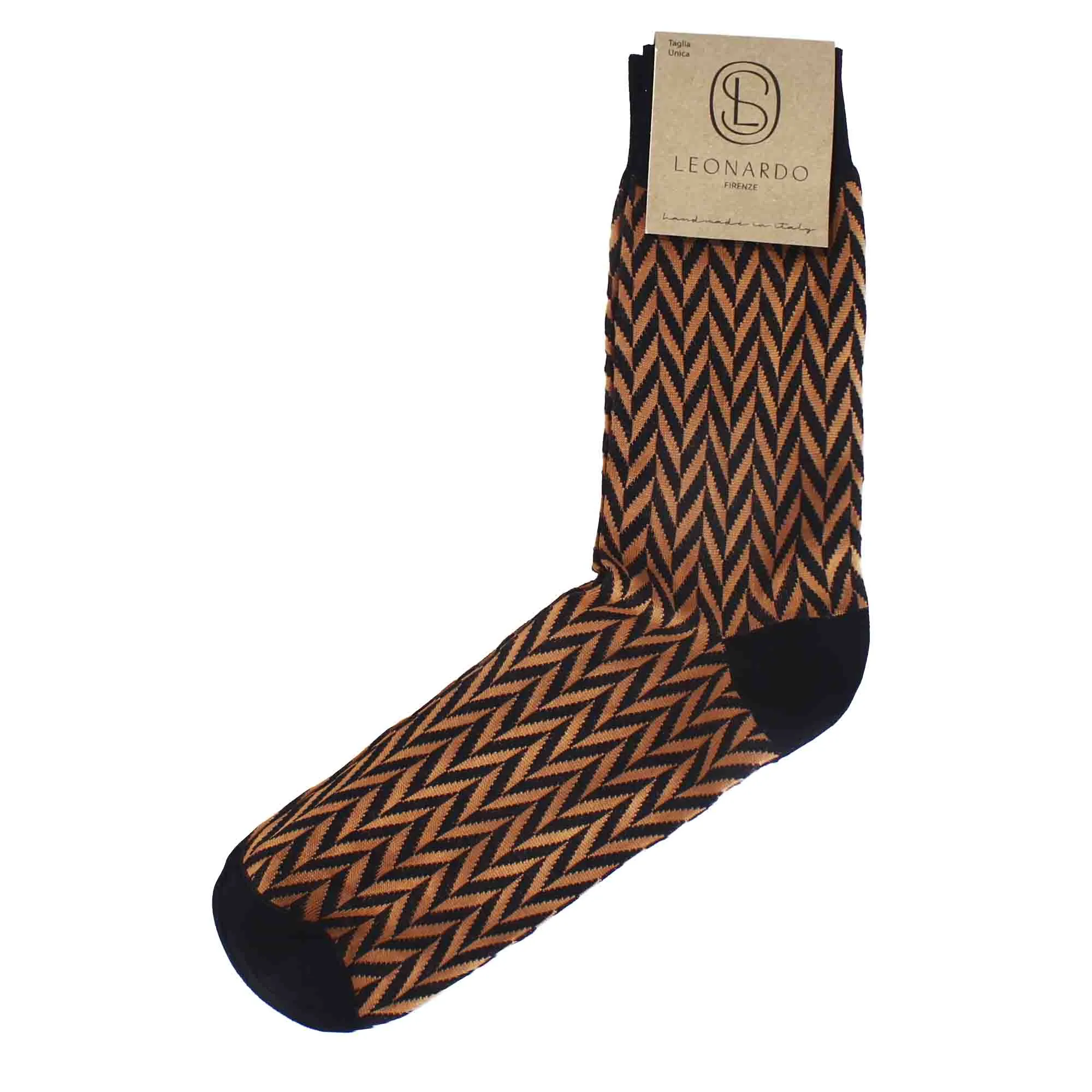Calzini da uomo in cotone colore marrone con fantasia colore nero