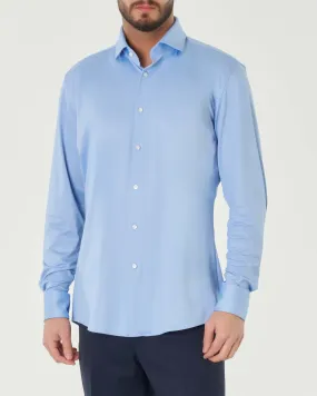 Camicia azzurra Spread in tessuto tecnico con colletto aperto alla francese