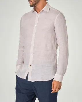 Camicia beige in lino con collo alla francese