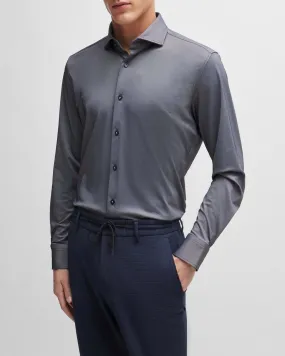 Camicia blu Spread in tessuto tecnico micro armatura con colletto aperto alla francese