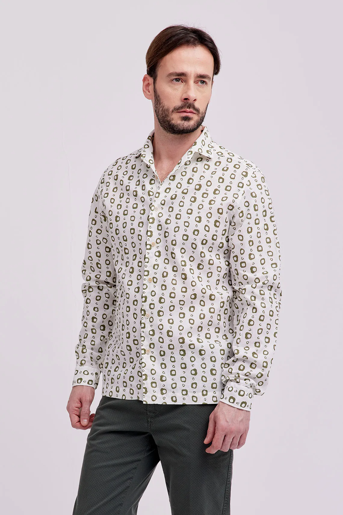 CAMICIA COLLO PARAMONTURATO MISTO LINO VERDE