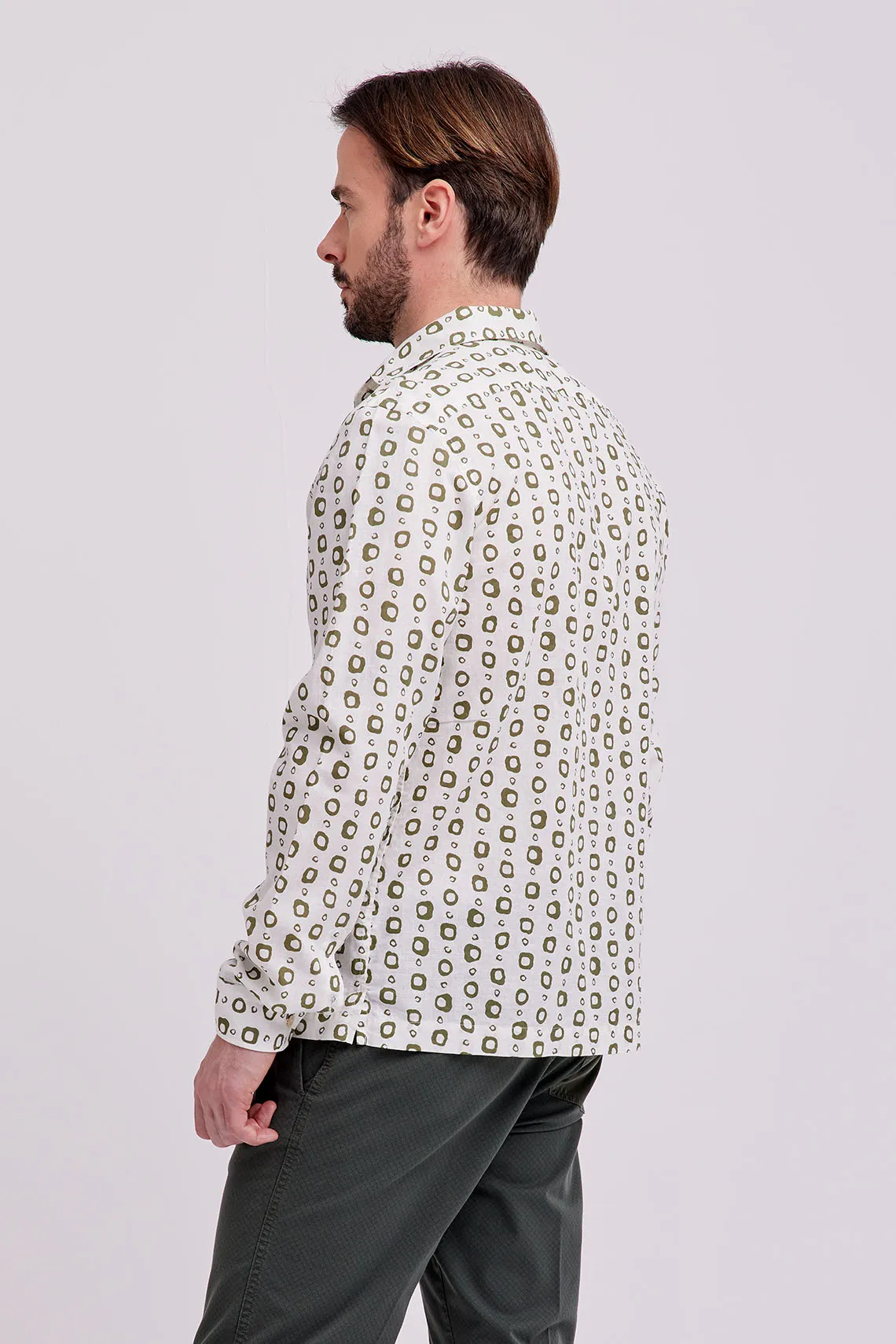 CAMICIA COLLO PARAMONTURATO MISTO LINO VERDE