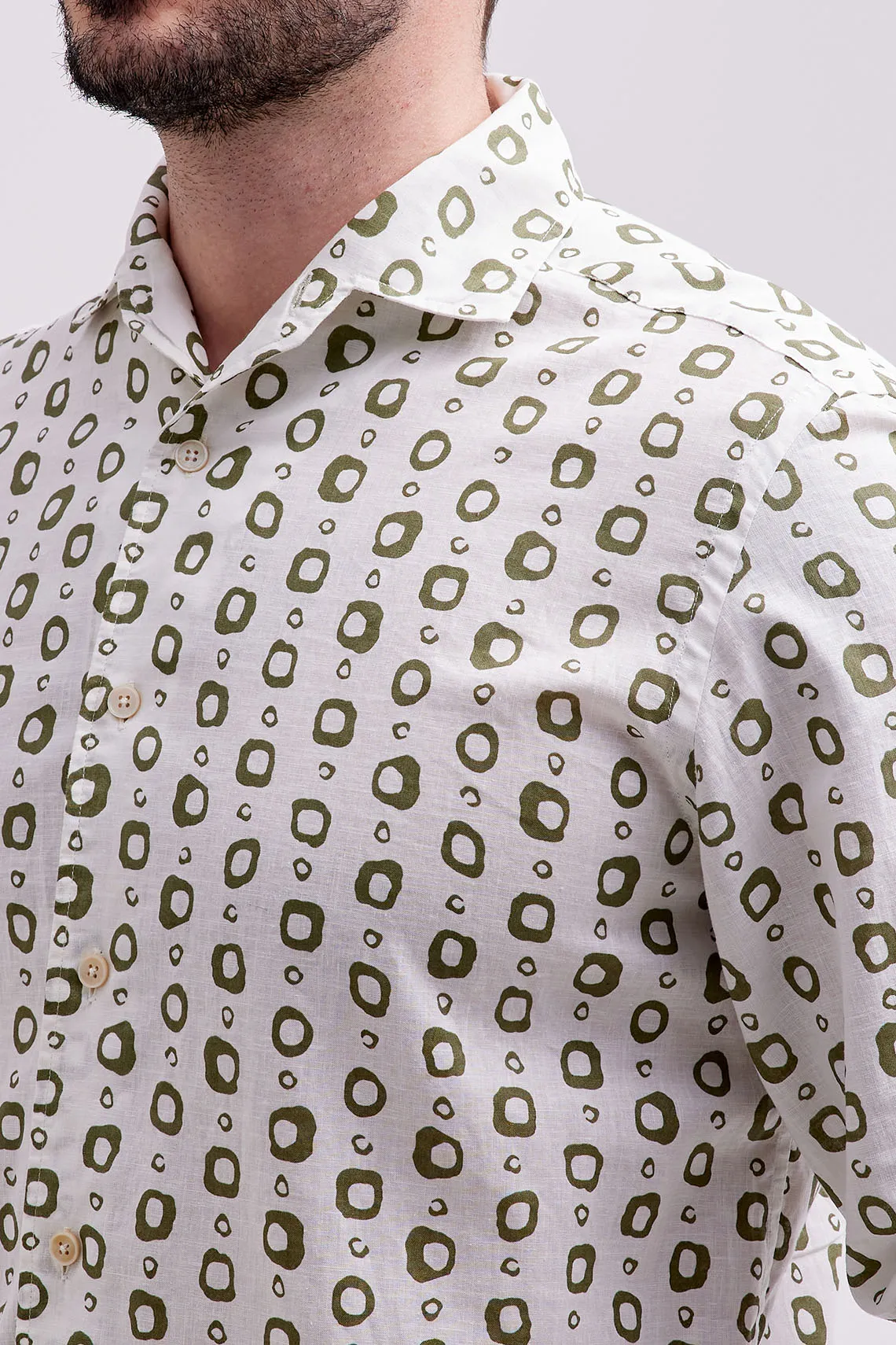 CAMICIA COLLO PARAMONTURATO MISTO LINO VERDE