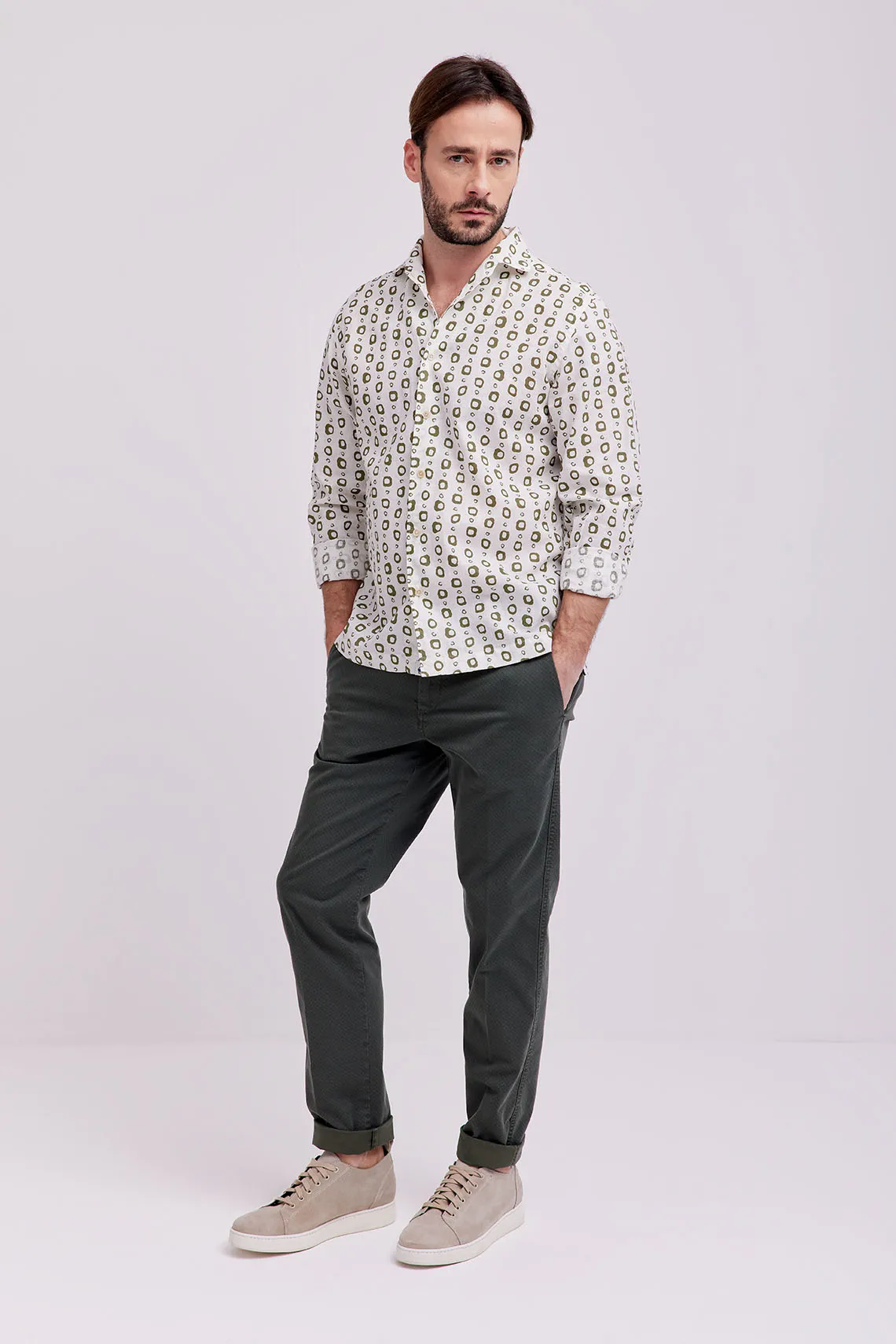 CAMICIA COLLO PARAMONTURATO MISTO LINO VERDE