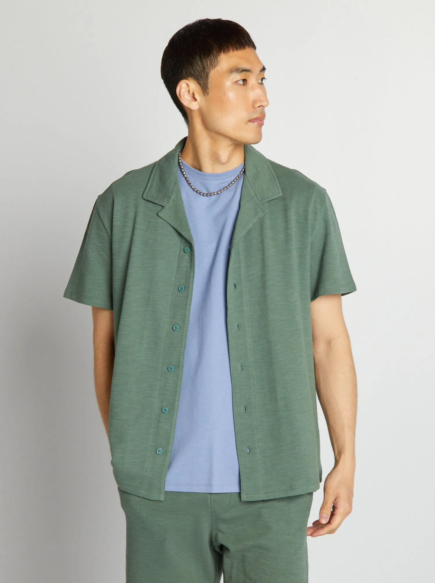 Camicia con collo a polo e maniche corte - VERDE