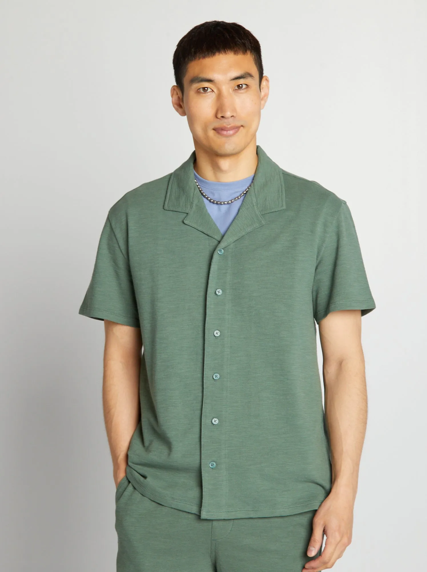 Camicia con collo a polo e maniche corte - VERDE
