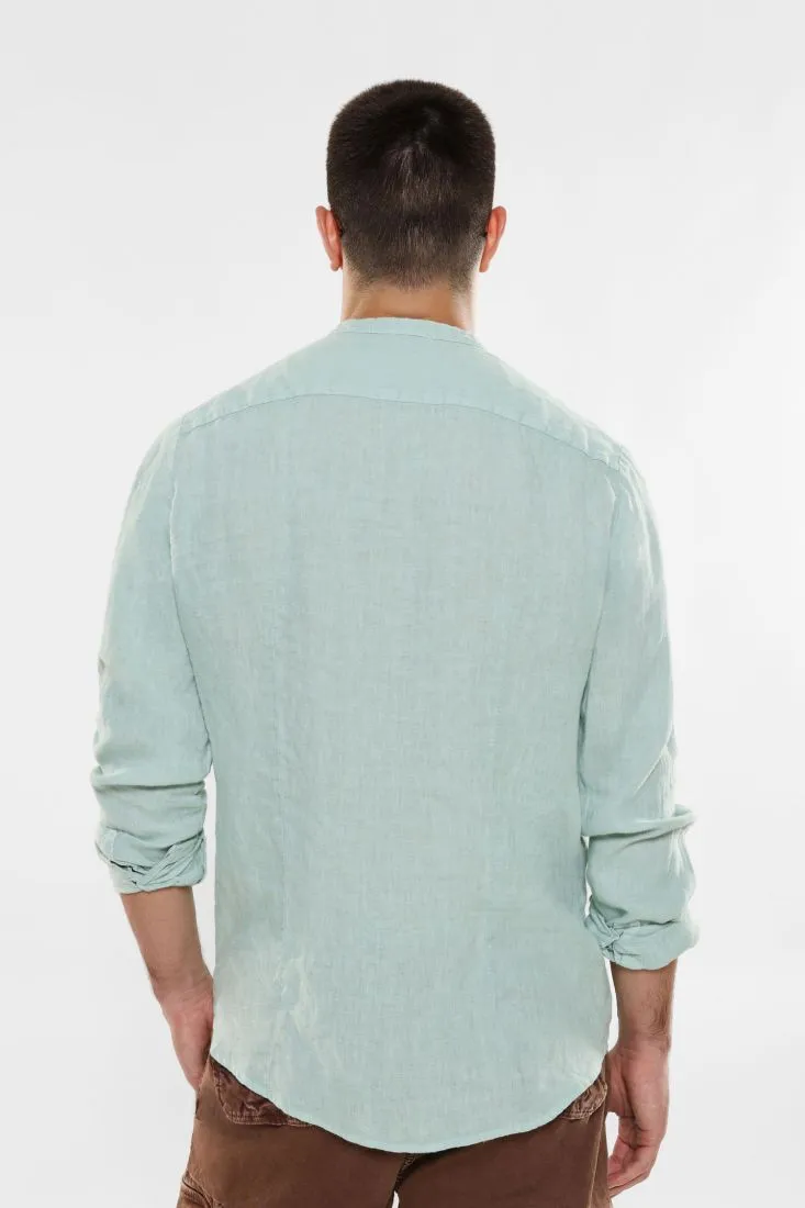 Camicia in lino con bottoni a contrasto