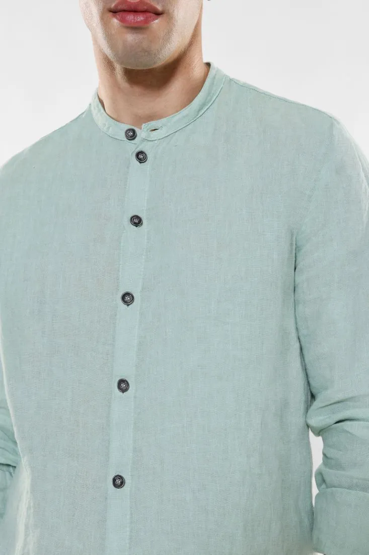 Camicia in lino con bottoni a contrasto