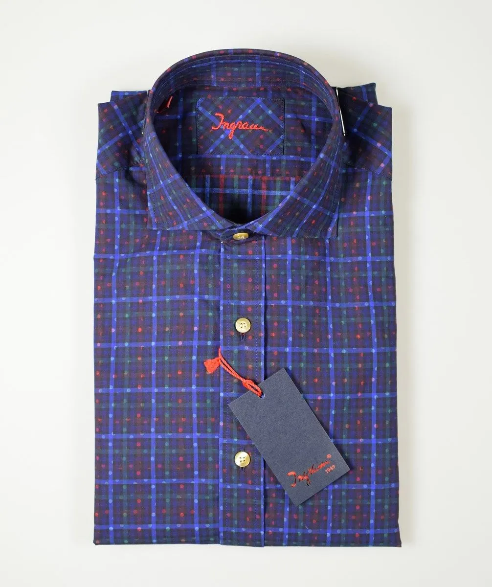 Camicia ingram blu a quadri in cotone lavato slim fit