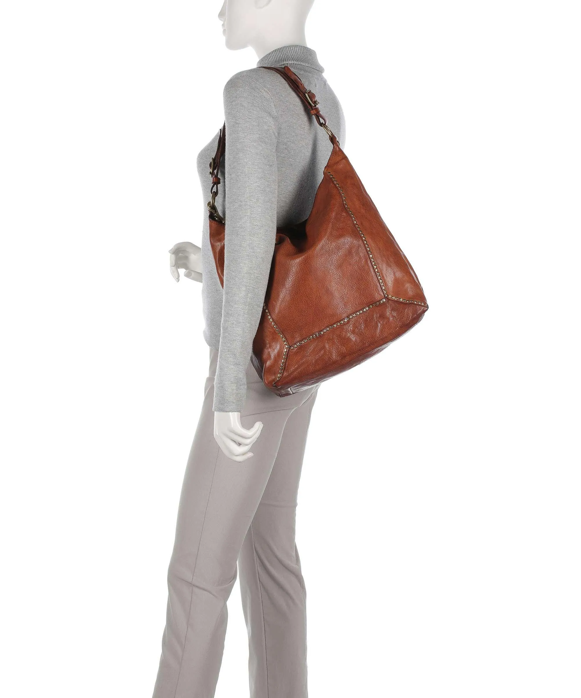  Campomaggi Borsa hobo pelle di vacchetta grana marrone  