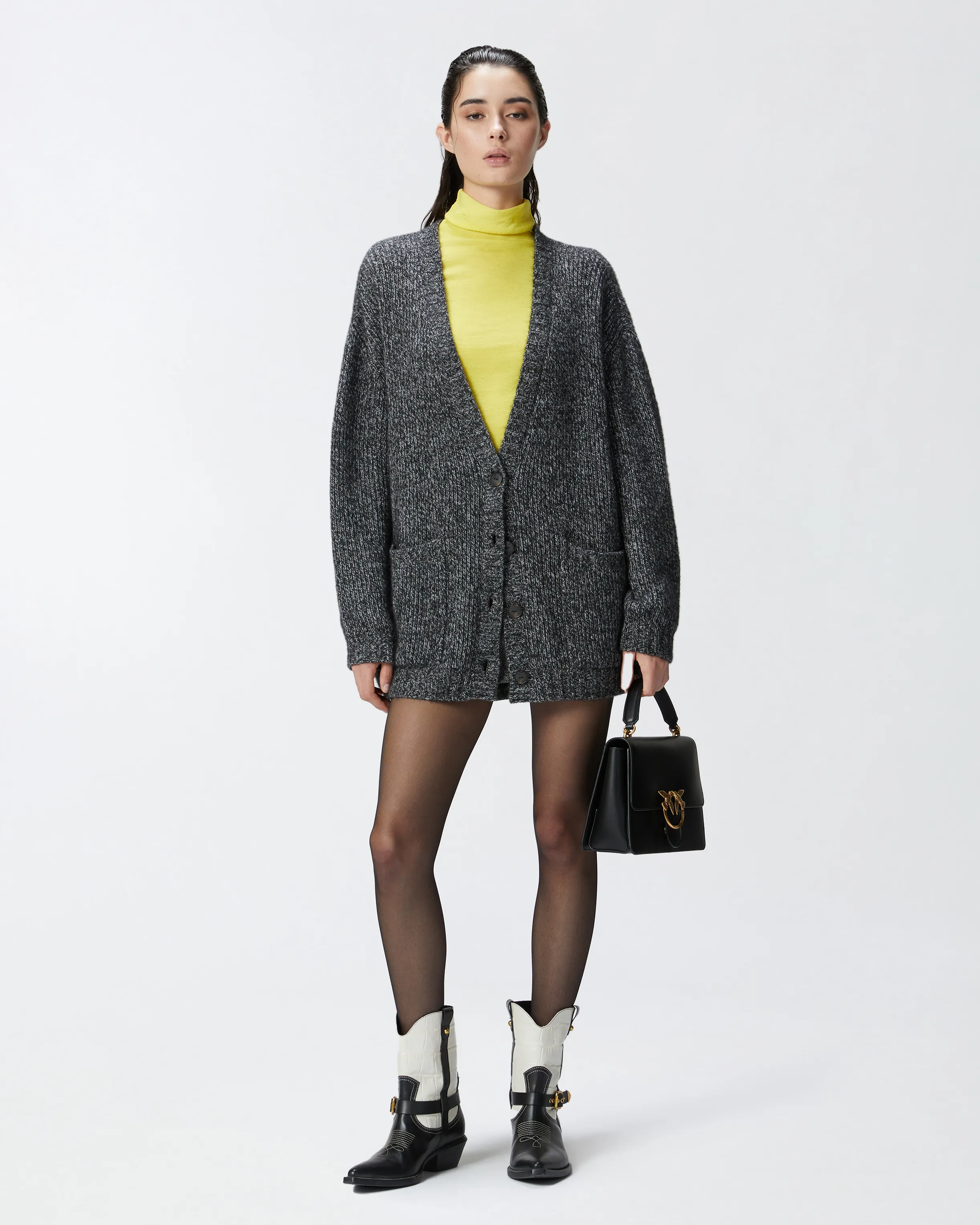  Cardigan a coste con scollo a V misto alpaca    
