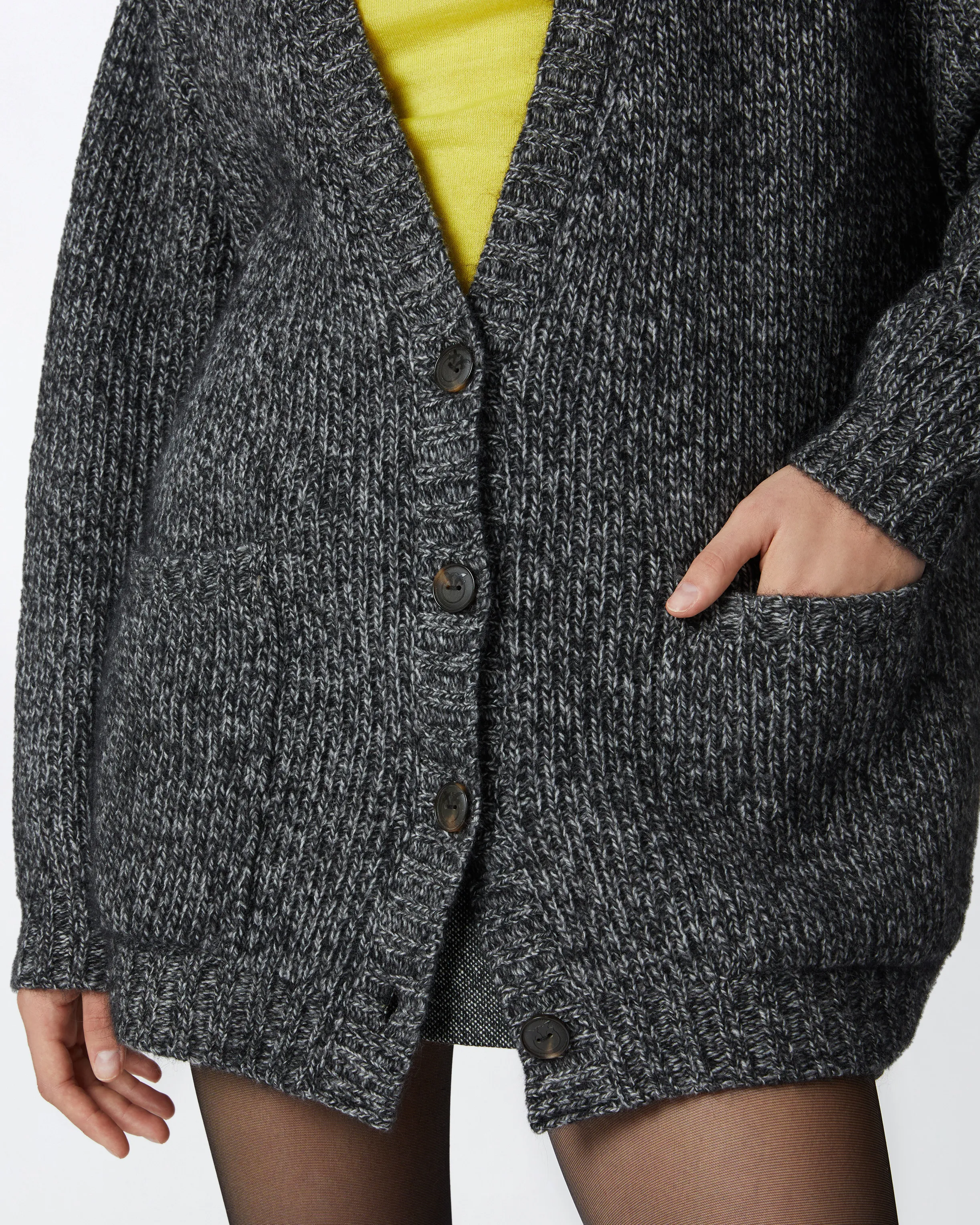  Cardigan a coste con scollo a V misto alpaca    