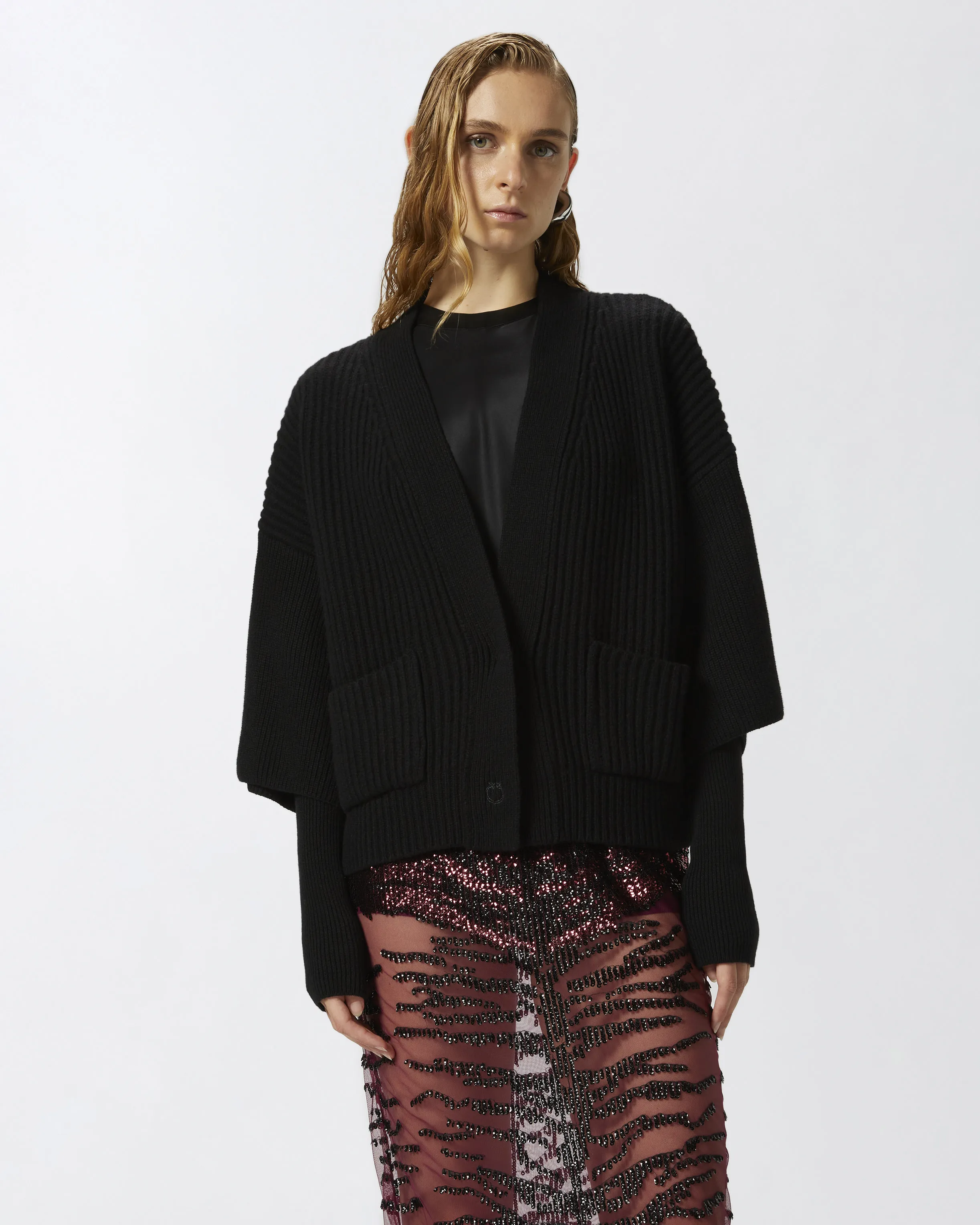  Cardigan a coste in lana e cachemire    