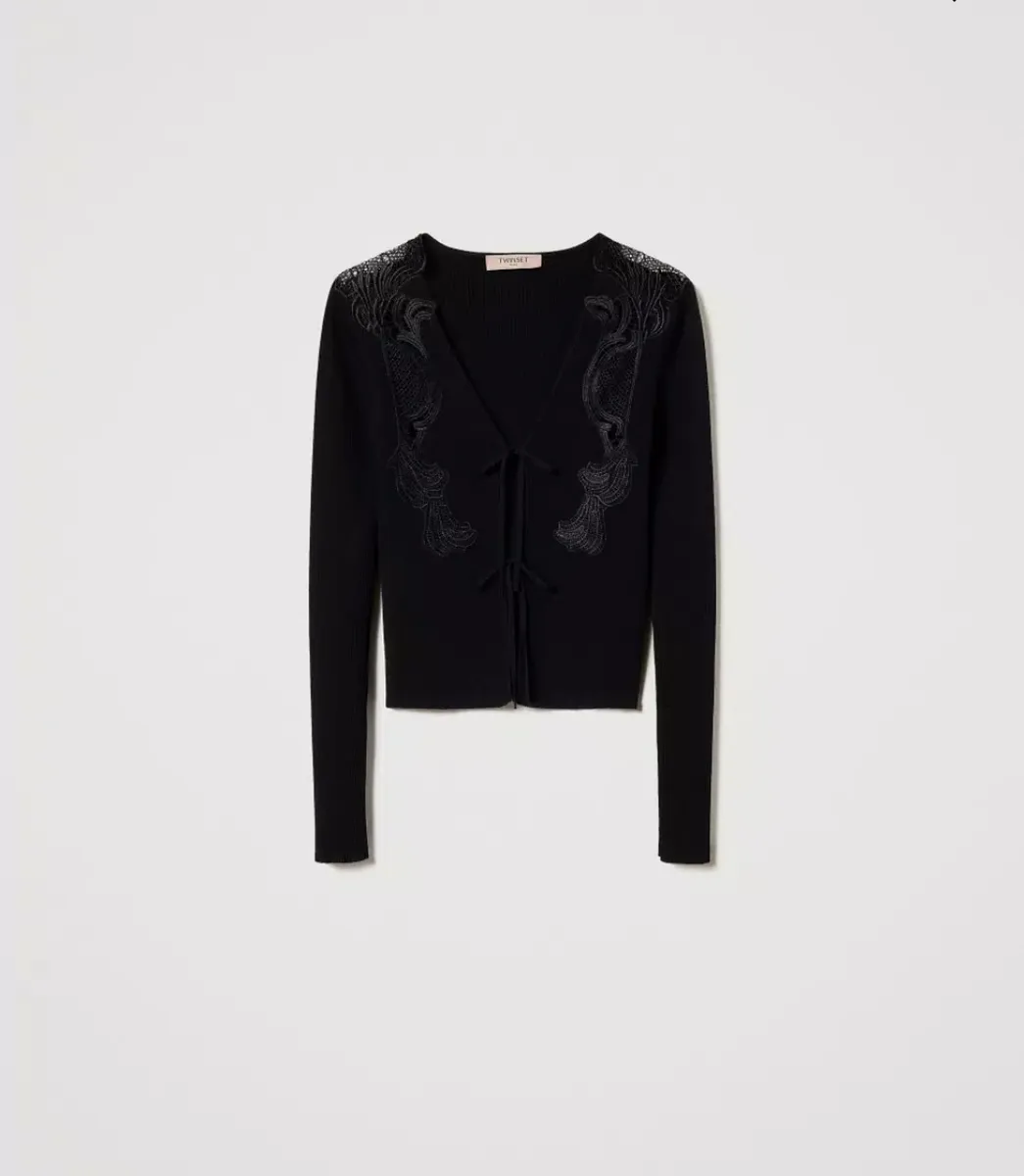 CARDIGAN CON LACCETTI E PIZZO TWINSET