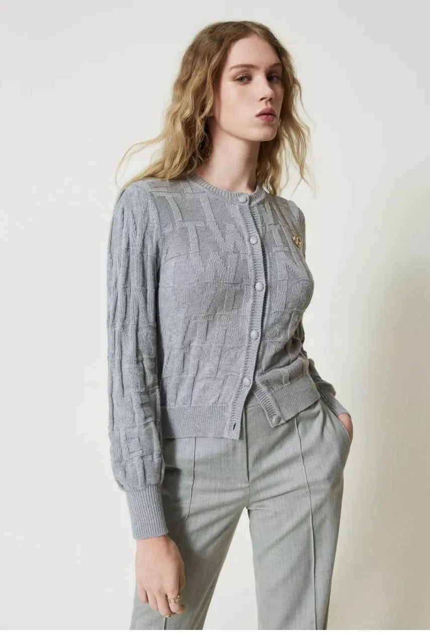 CARDIGAN IN COTONE E CASHMERE CON LOGO TWINSET