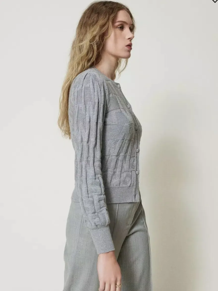 CARDIGAN IN COTONE E CASHMERE CON LOGO TWINSET