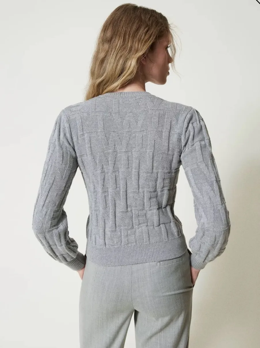 CARDIGAN IN COTONE E CASHMERE CON LOGO TWINSET