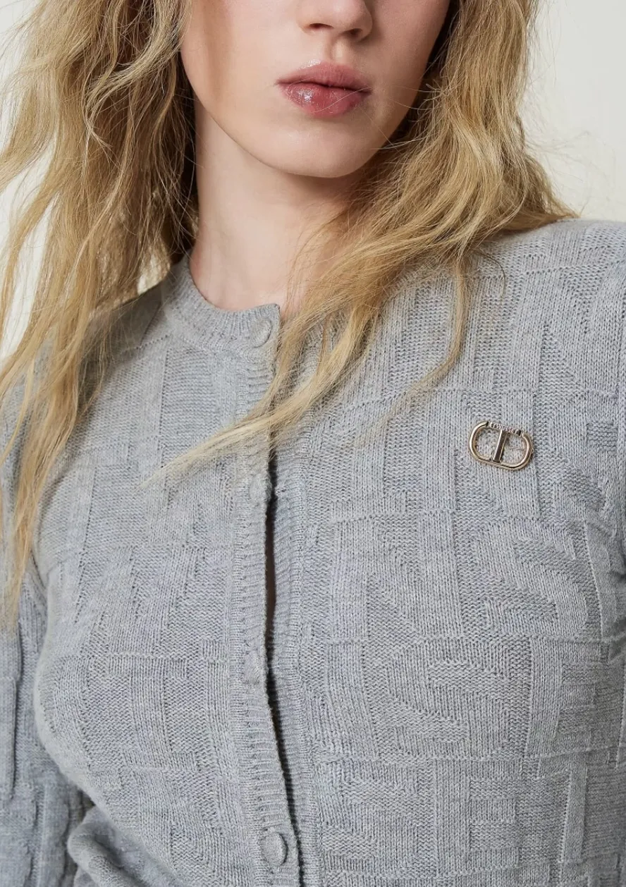 CARDIGAN IN COTONE E CASHMERE CON LOGO TWINSET