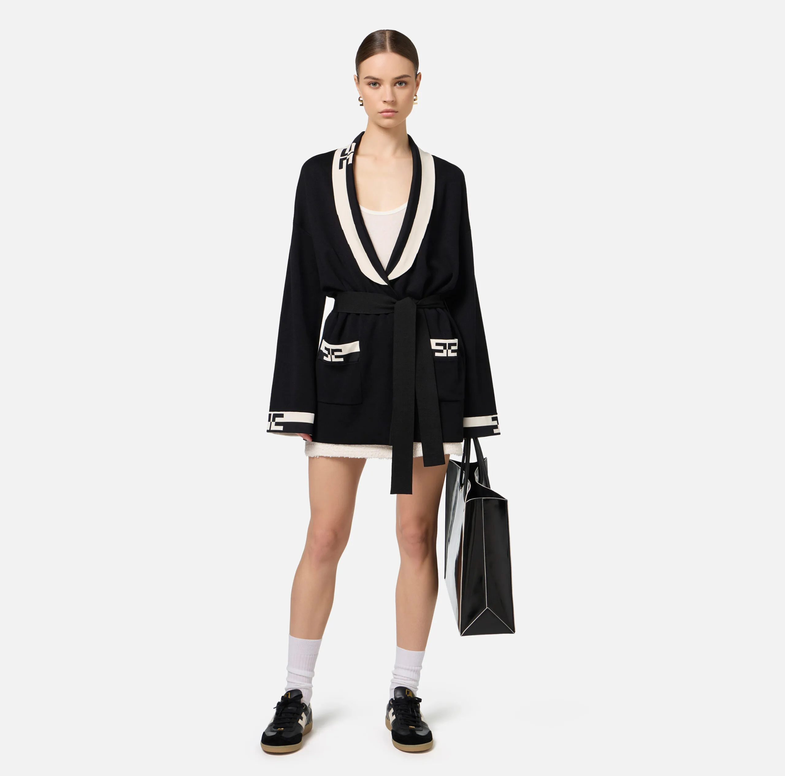 CARDIGAN IN VISCOSA CON BANDE LOGO ELISABETTA FRANCHI