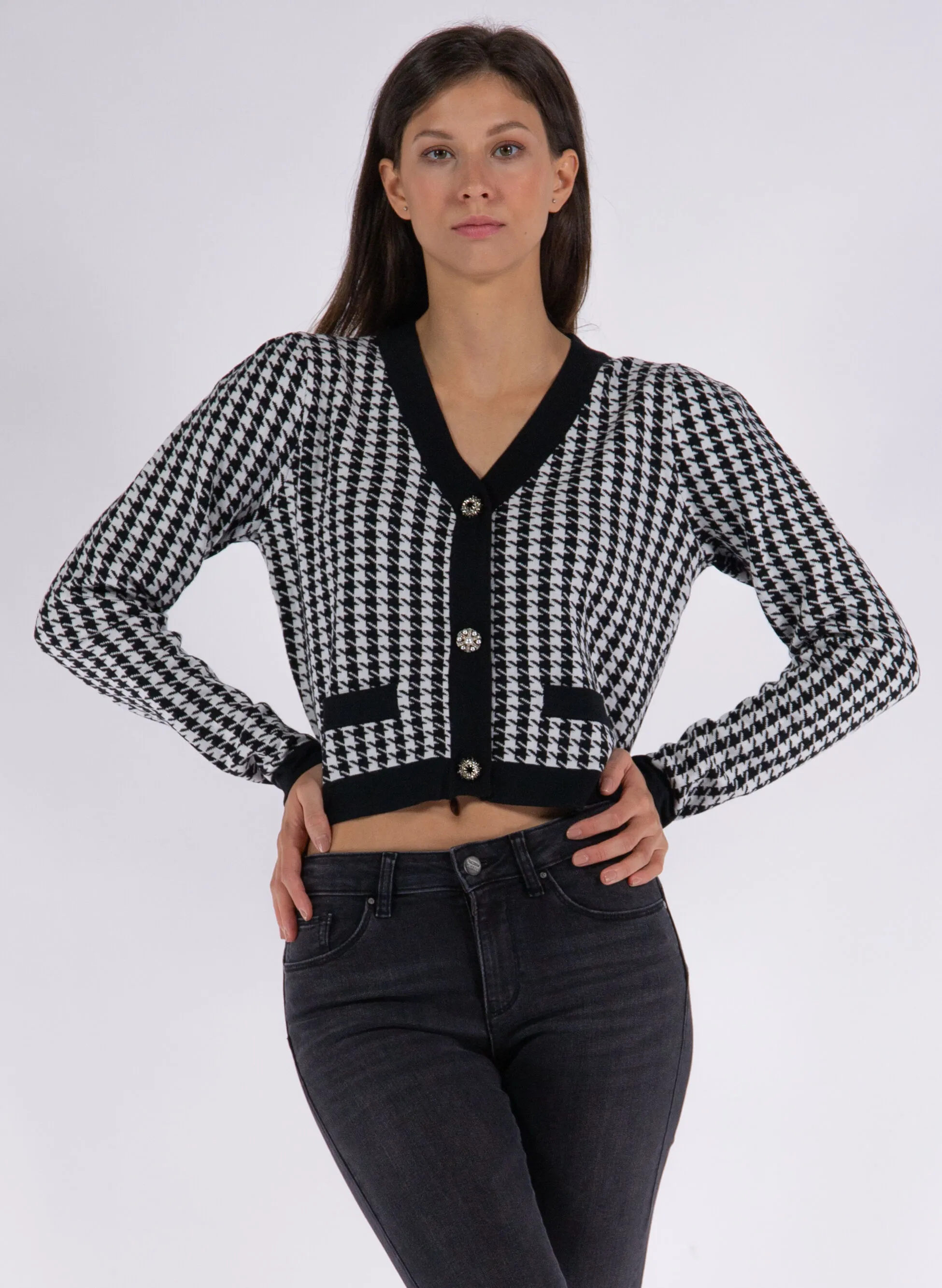 cardigan regular in jacquard pied de poule