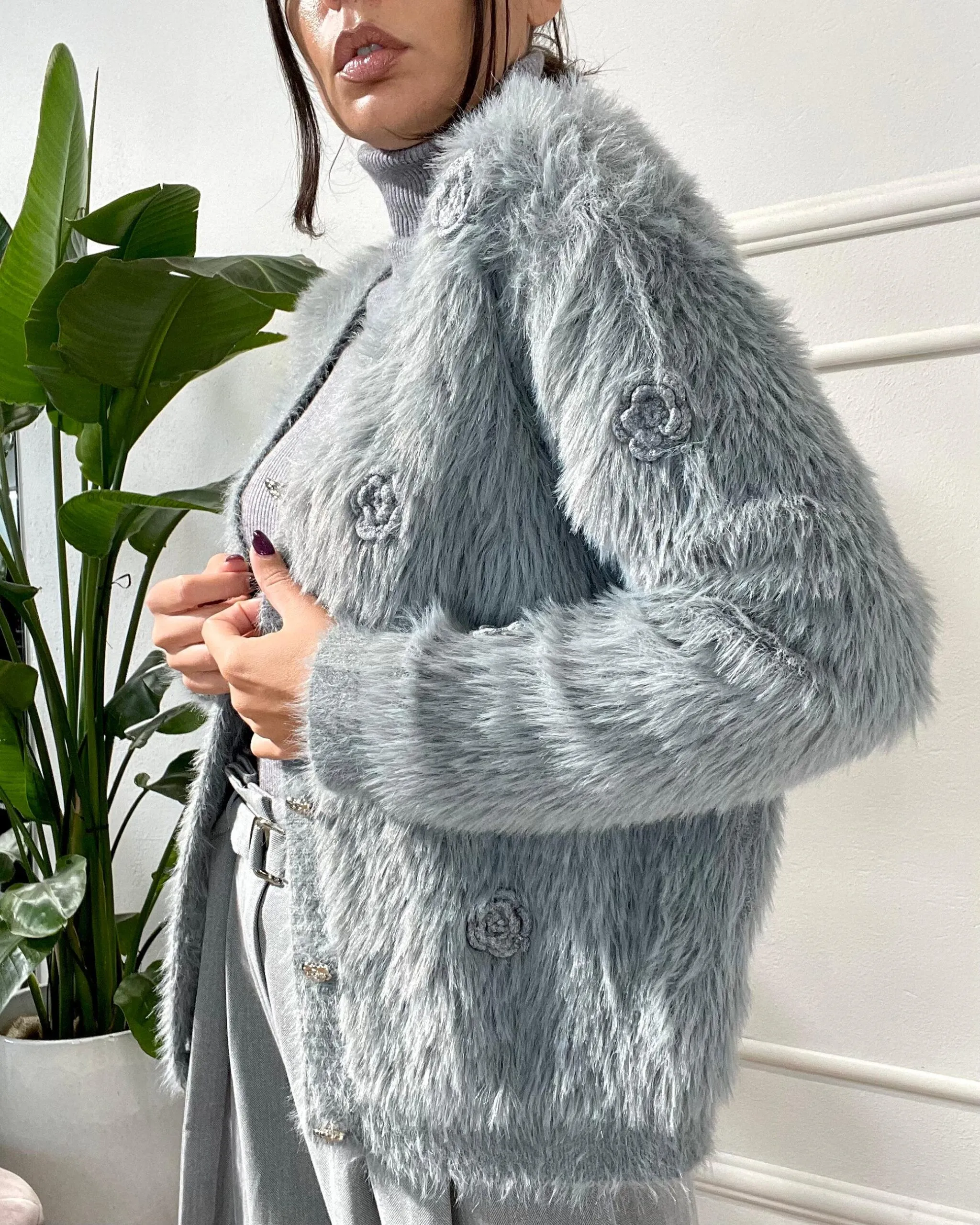 CARDIGAN ROSE A RILIEVO 199 grigio