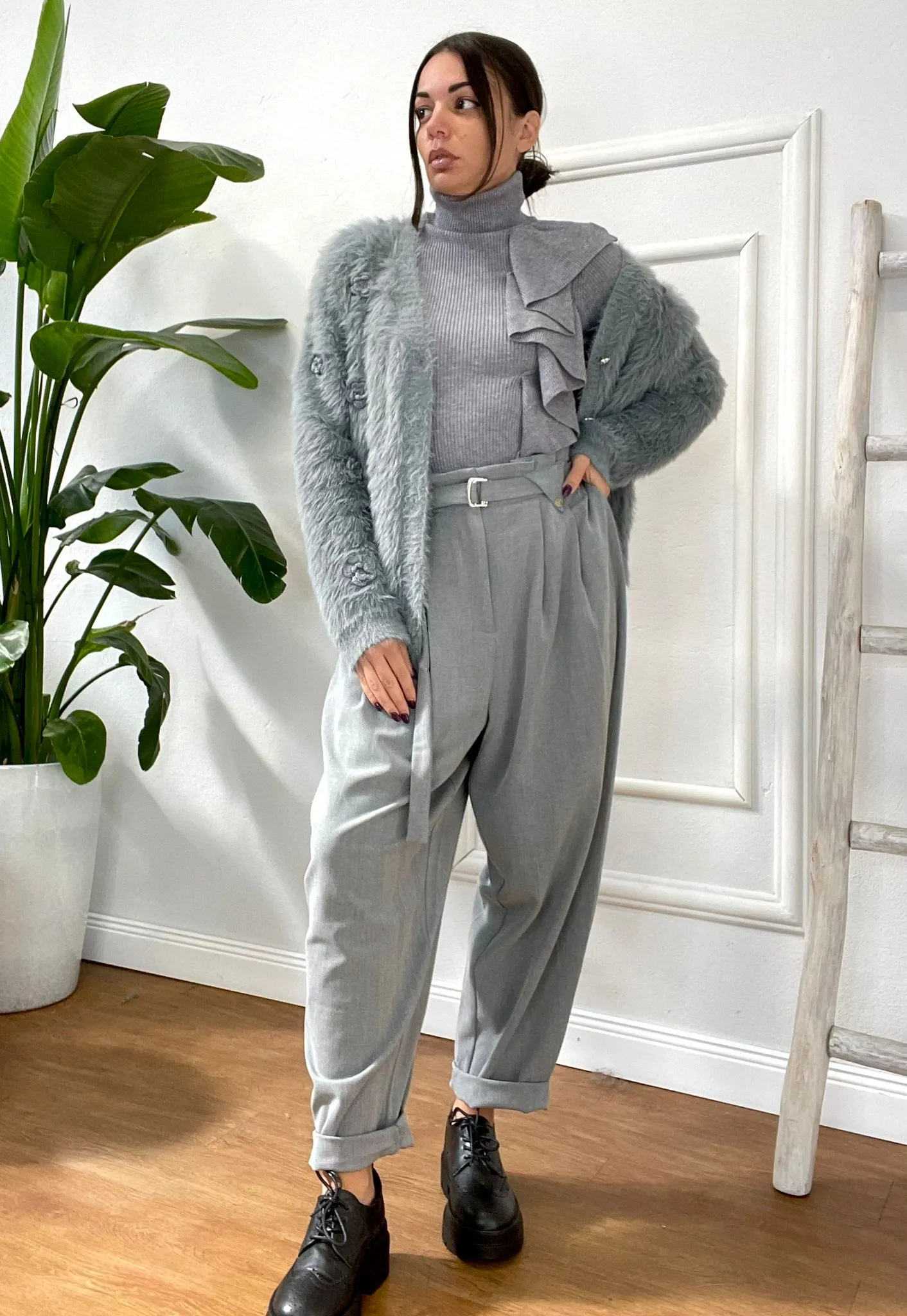 CARDIGAN ROSE A RILIEVO 199 grigio