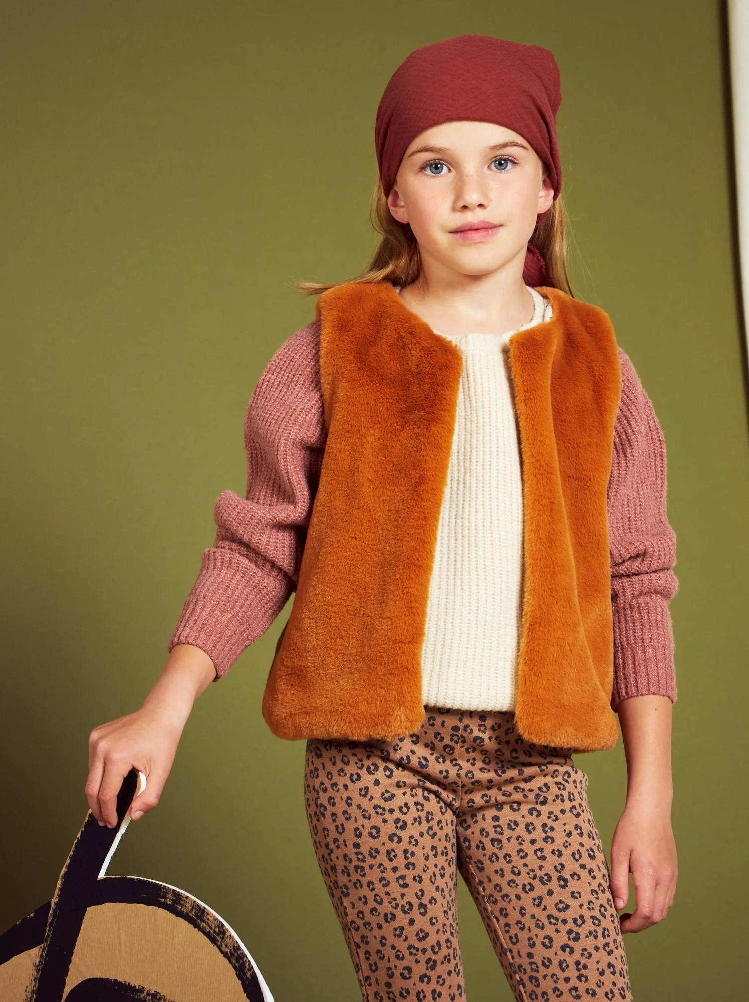 Cardigan senza maniche in pelliccia sintetica - MARRONE