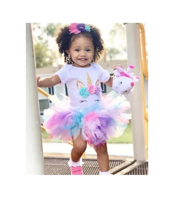 Completino bimba unicorn rainbow gonna tulle