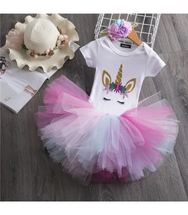 Completino bimba unicorn rainbow gonna tulle