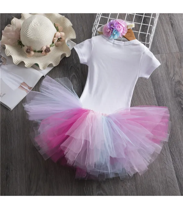 Completino bimba unicorn rainbow gonna tulle