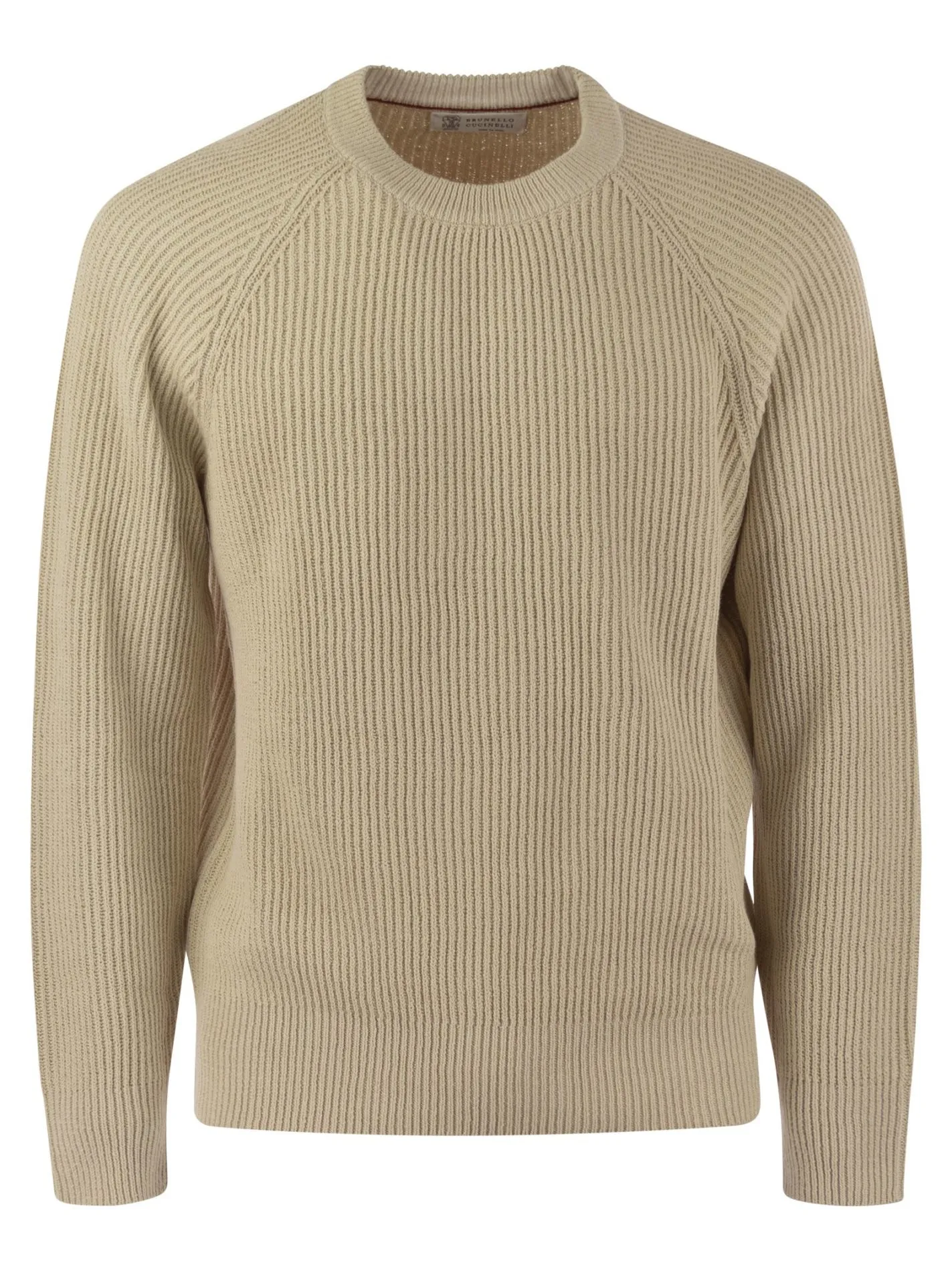 Cotton malfile rib sweater with raglan sleeve