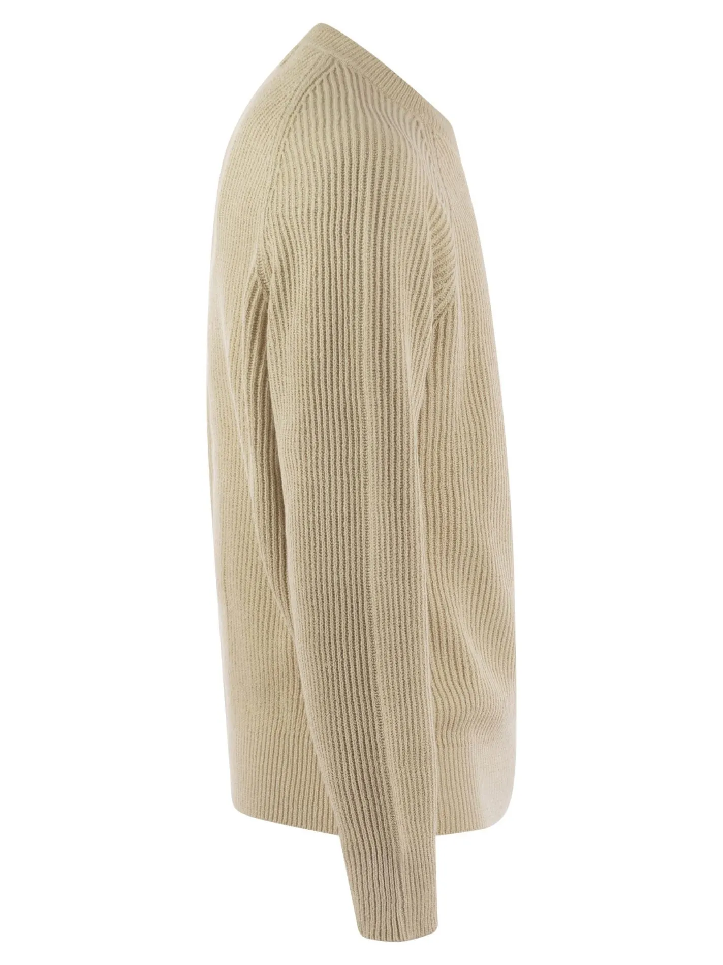 Cotton malfile rib sweater with raglan sleeve