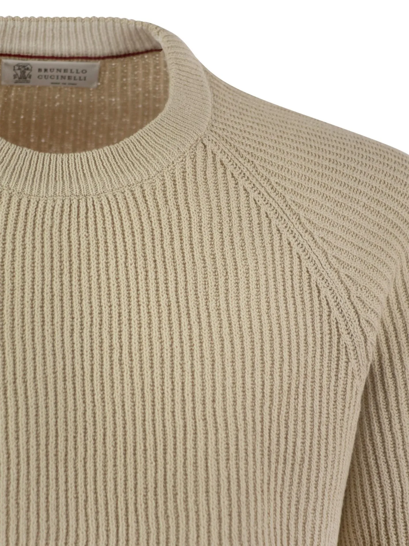 Cotton malfile rib sweater with raglan sleeve