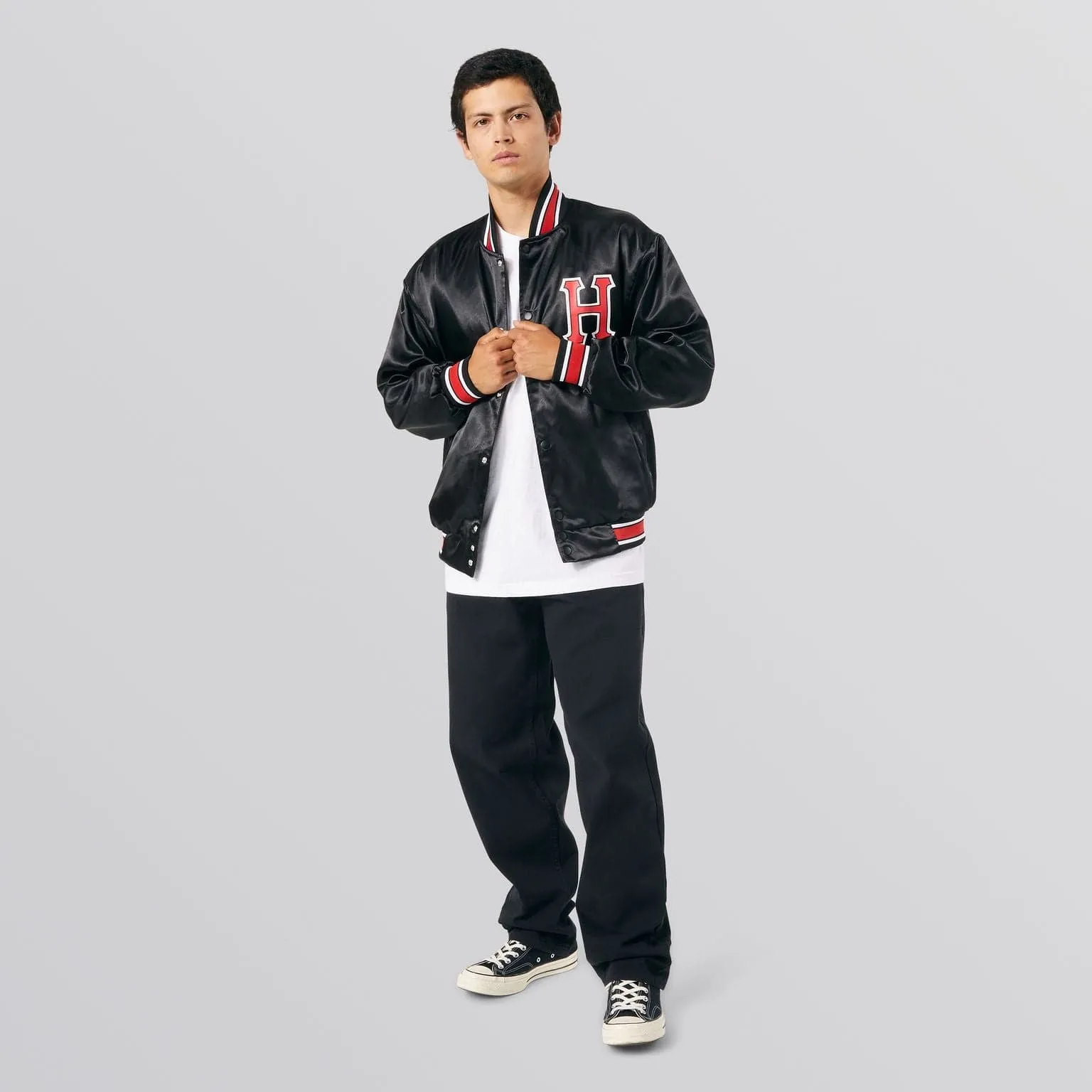 CRACKERJACK SATIN BASEBALL JACKET - BLACK