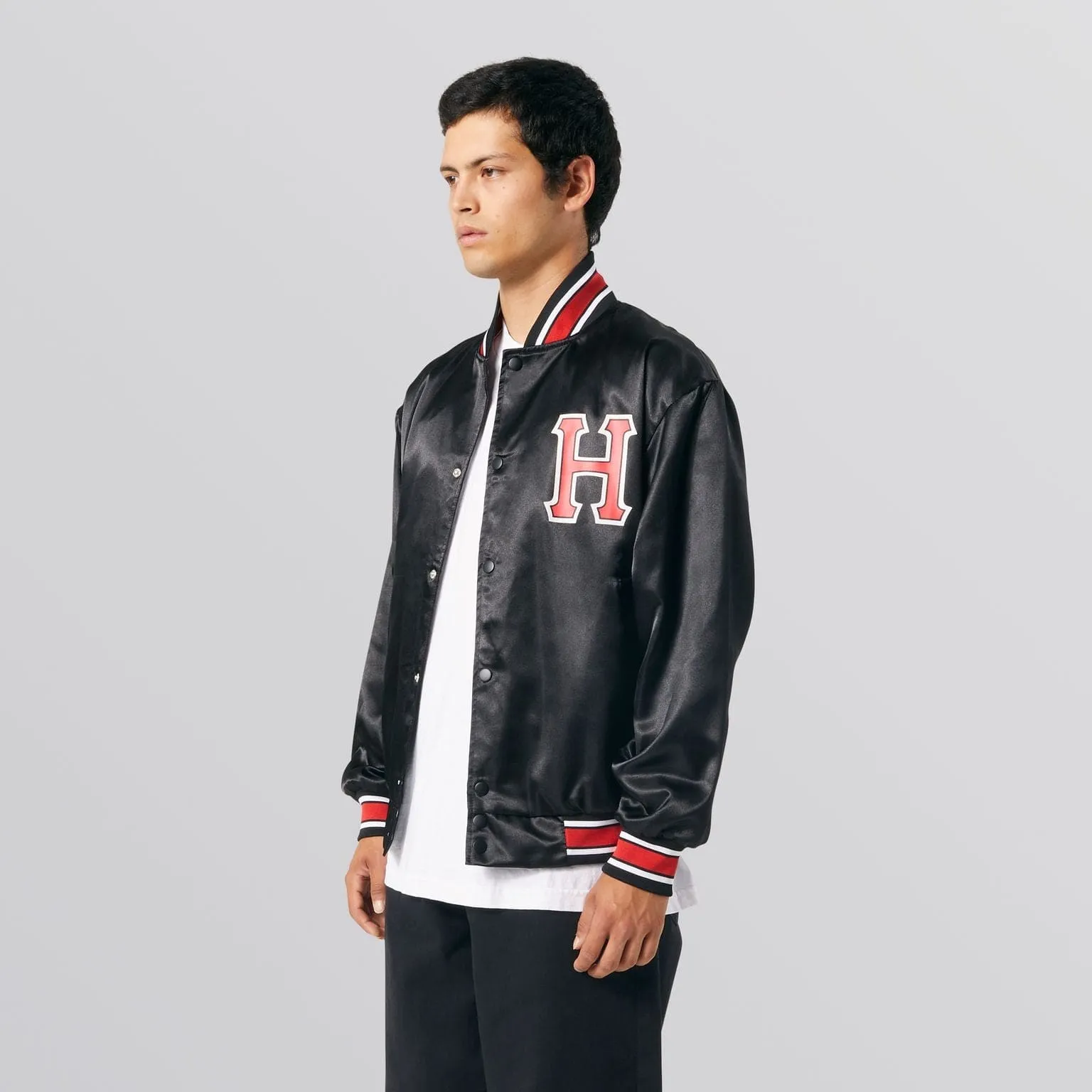 CRACKERJACK SATIN BASEBALL JACKET - BLACK