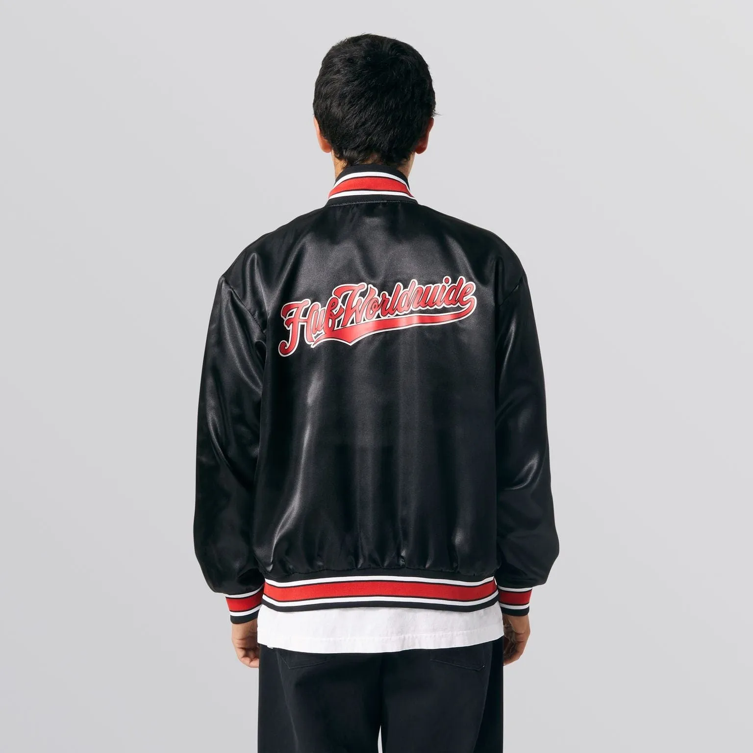CRACKERJACK SATIN BASEBALL JACKET - BLACK