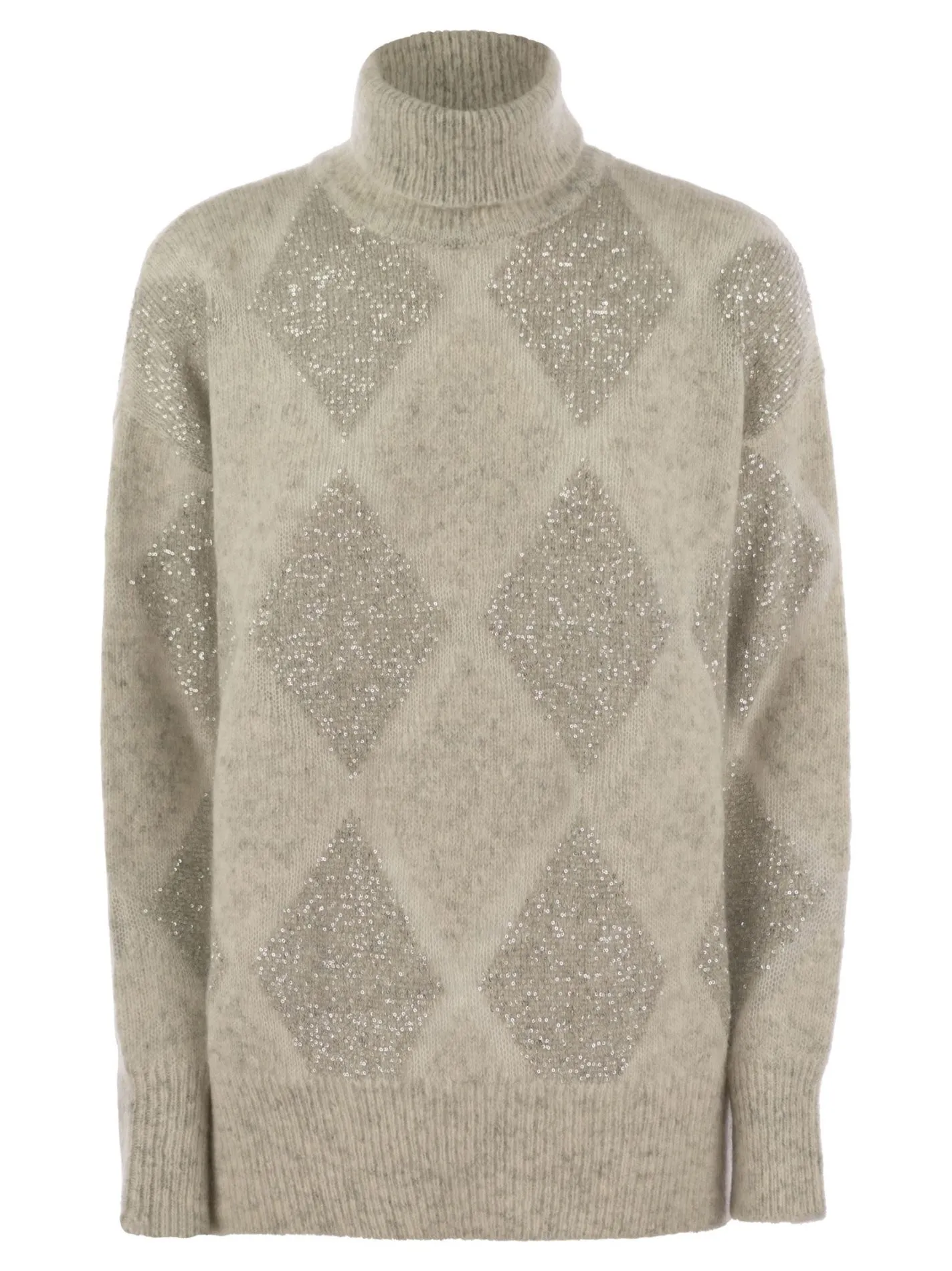Dazzling Argyle turtleneck sweater in wool and mohair