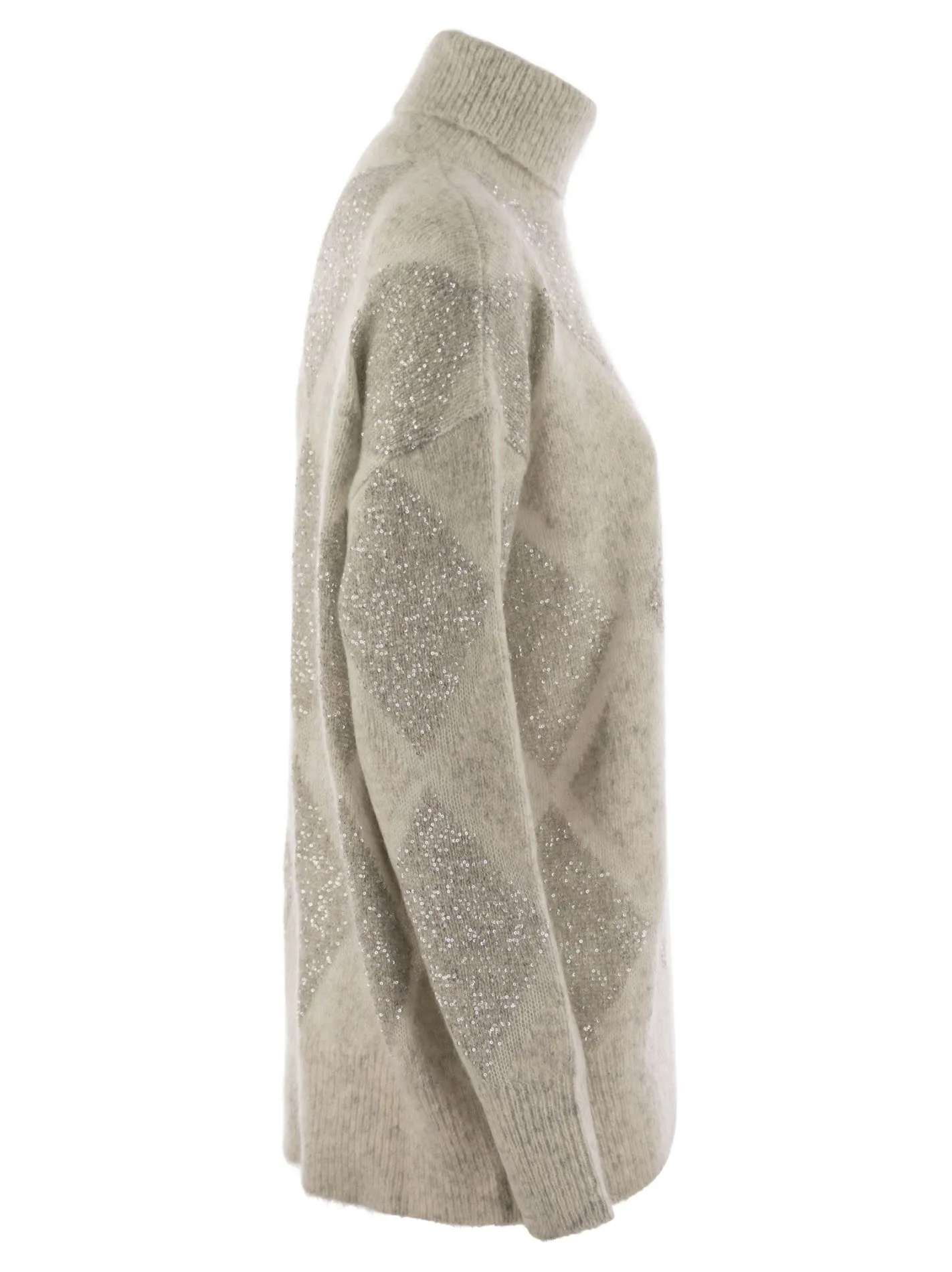 Dazzling Argyle turtleneck sweater in wool and mohair