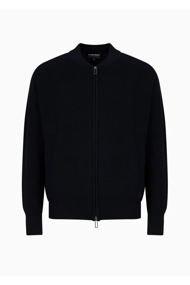 Emporio Armani Cardigan con zip in misto lana vergine punto pannocchia