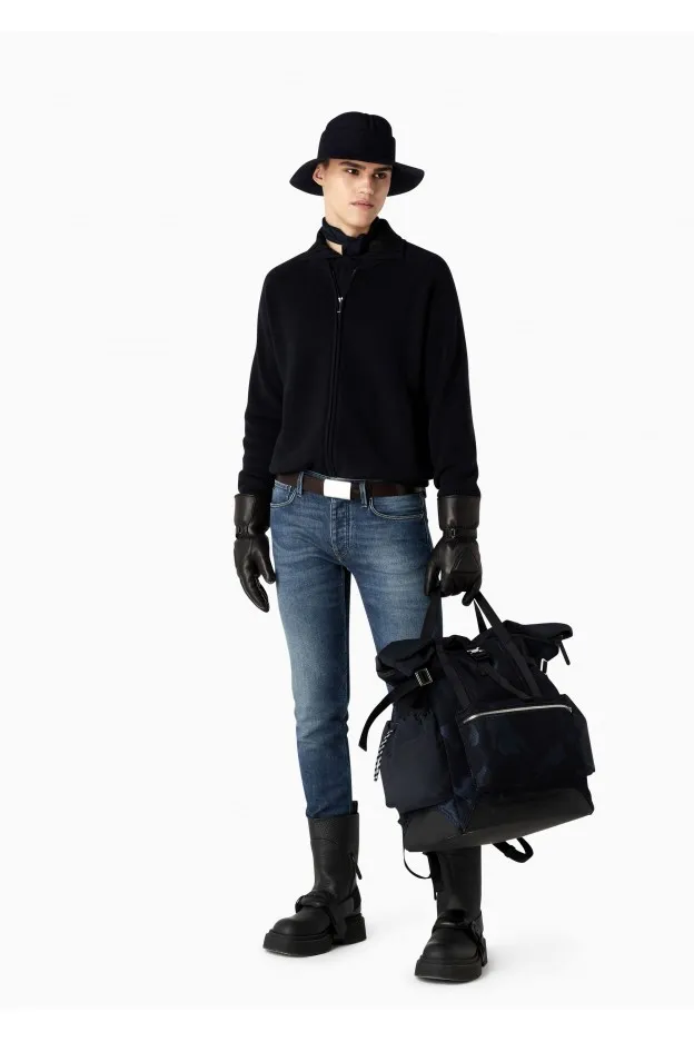 Emporio Armani Cardigan con zip in misto lana vergine punto pannocchia