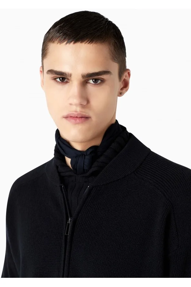 Emporio Armani Cardigan con zip in misto lana vergine punto pannocchia