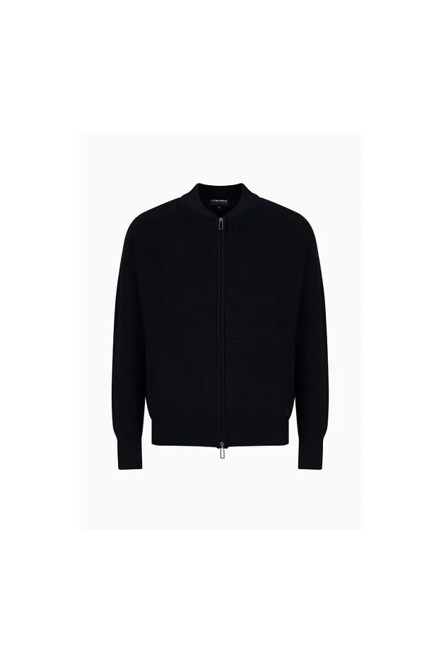 Emporio Armani Cardigan con zip in misto lana vergine punto pannocchia