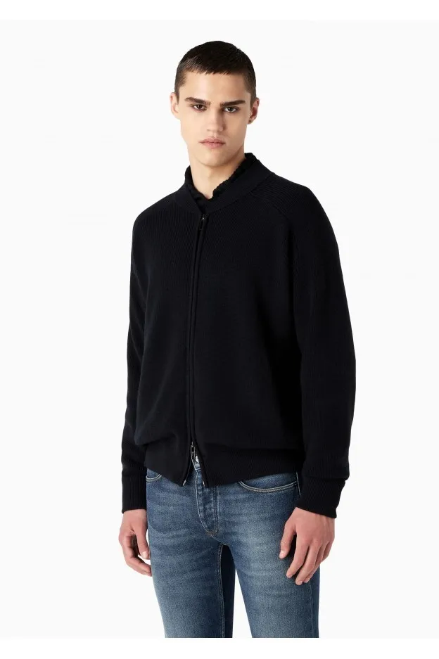 Emporio Armani Cardigan con zip in misto lana vergine punto pannocchia