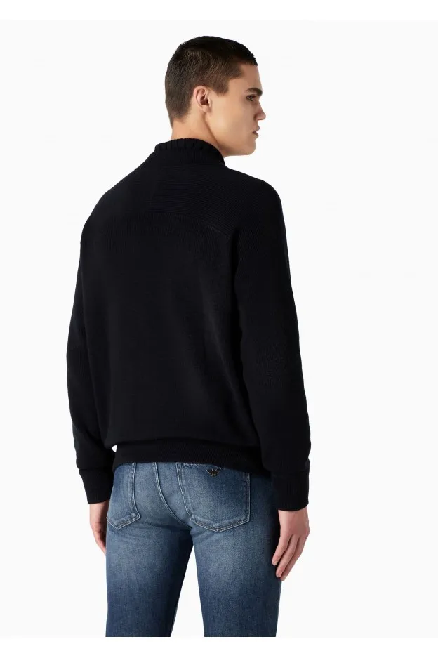 Emporio Armani Cardigan con zip in misto lana vergine punto pannocchia
